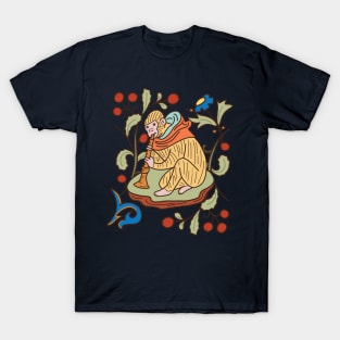 Cute Medieval Monkey Playing the Trumpet Colorful Drawing T-Shirt